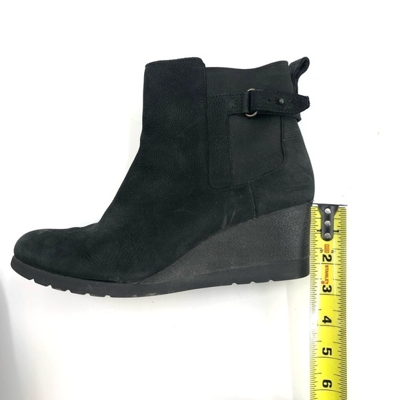 UGG Indra Waterproof Wedge Booties Black Suede Leather Ankle Boots Size 10 - Picture 8 of 10